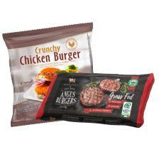 Black Angus burgers pak à 500 gram
of crunchy chicken burgers zak à 1 kilo